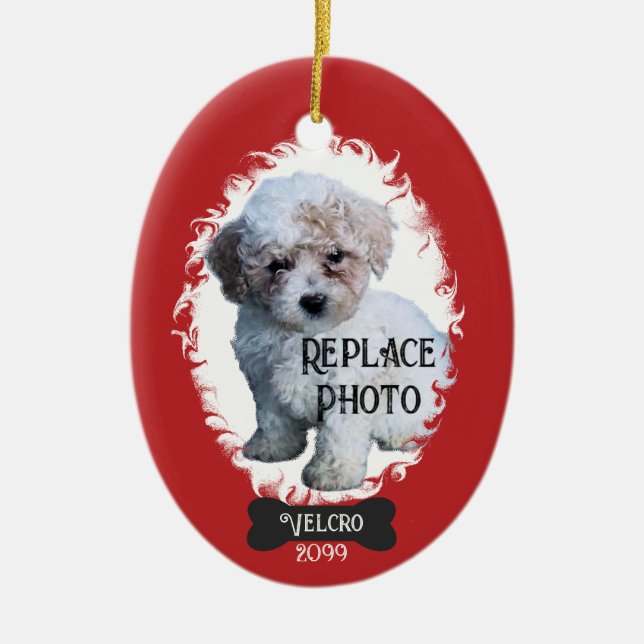 Upload Annual Christmas Pet Portrait Picture Photo Ceramic Ornament (Front)