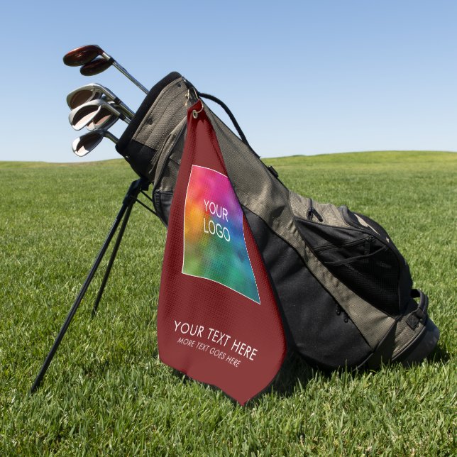Upload Business Company Logo Add Text Dark Red Golf Towel (Green)