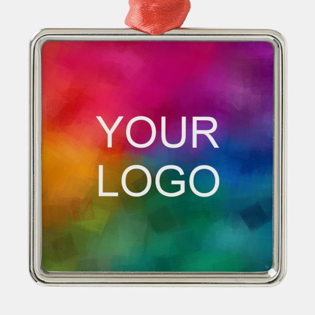 Upload Business Company Logo Custom Premium Square Metal Ornament (Front)
