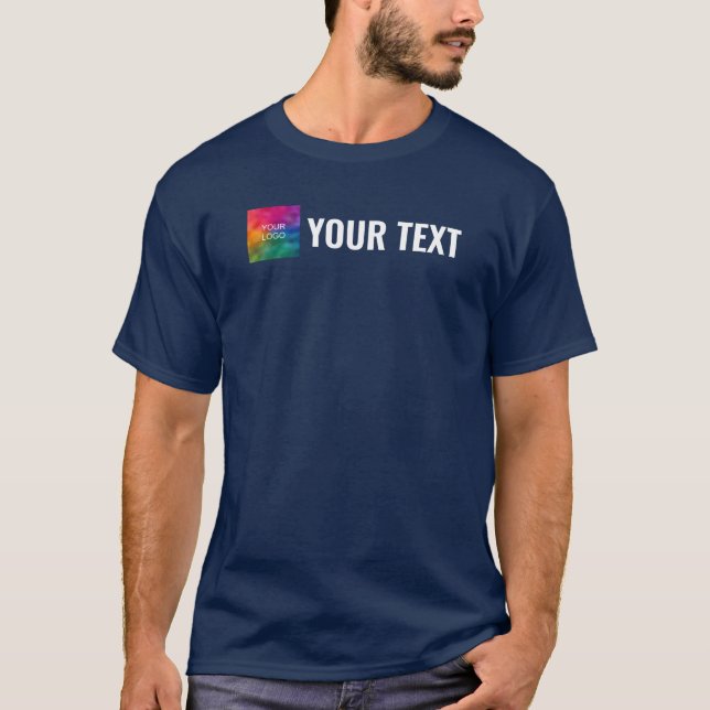 Upload Business Company Logo Text Navy Blue Men's T-Shirt (Front)