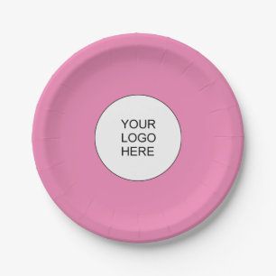 Upload Business Company Logo Text Template Pink Paper Plates