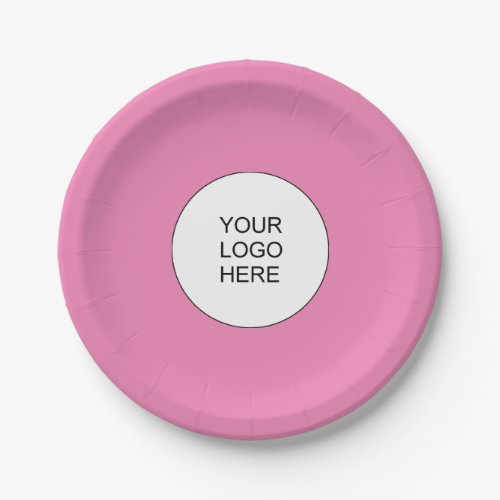 Upload Business Company Logo Text Template Pink Paper Plates