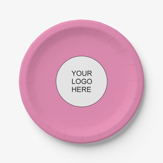 Upload Business Company Logo Text Template Pink Paper Plates (Front)