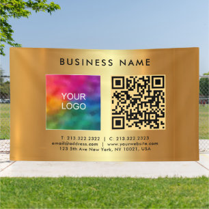 Upload Business Logo Custom QR Code Gold Outdoor Banner