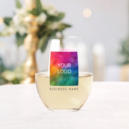 Upload Business Logo Here Add Name Text Single Stemless Wine Glass