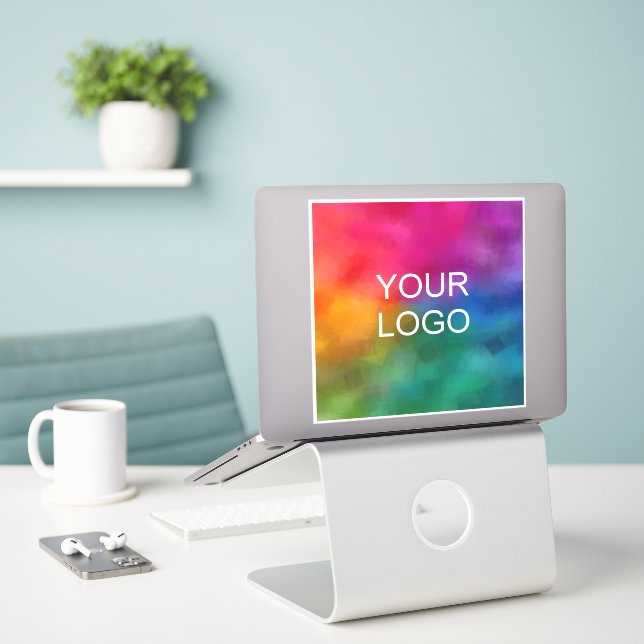 Upload Business Logo Here Modern Custom Template Sticker (Laptop On Desk)