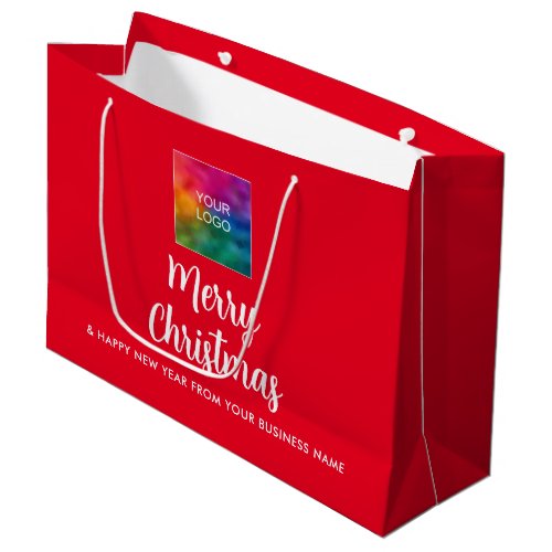 Upload Business Logo Here Template Merry Christmas Large Gift Bag