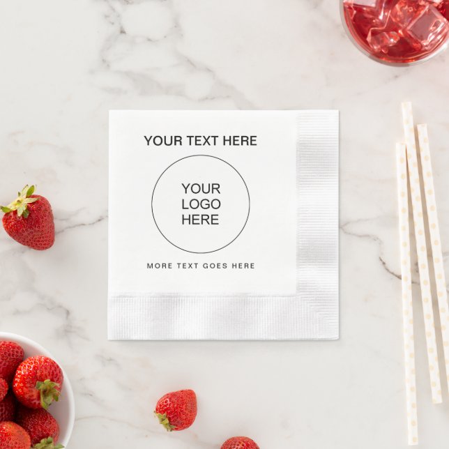 Upload Business Logo Here White Coined Cocktail Napkins (Insitu)