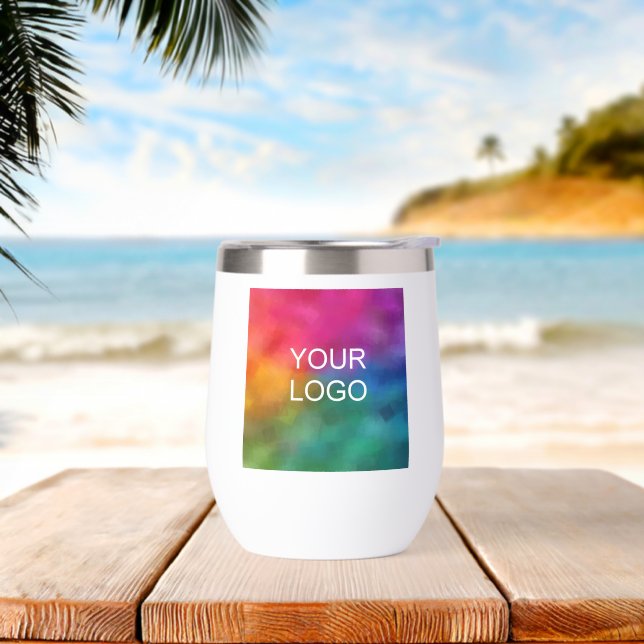 Upload Business Logo Simple Template Cute Custom Thermal Wine Tumbler (Beach)