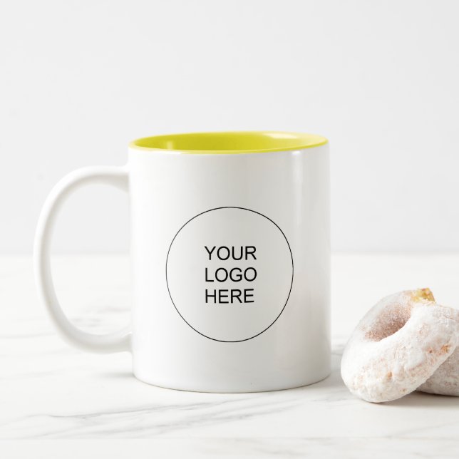 Upload Business Logo Yellow And White Promotional Two-Tone Coffee Mug (With Donut)
