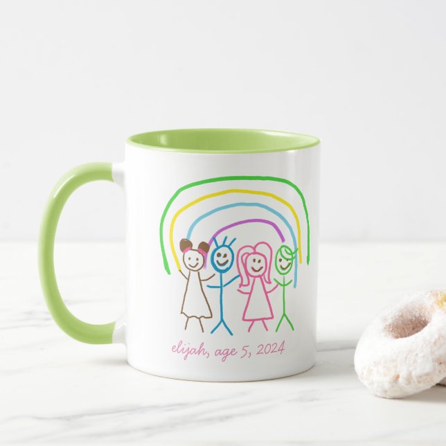 Upload Childs Drawing Turn Kids Artwork to Green Mug (With Donut)