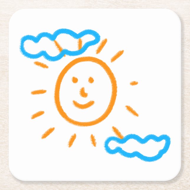 Upload Childs Drawing Turn Kids Artwork to Square Paper Coaster (Front)