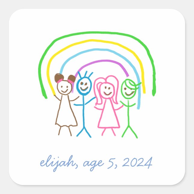 Upload Childs Drawing Turn Kids Artwork to Square Sticker (Front)