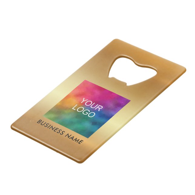 Upload Company Logo Custom QR Code Gold Credit Card Bottle Opener (Front Angled)