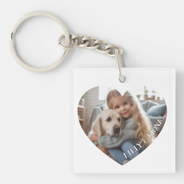 Upload Custom Heart Photo Add Name Family Keepsake Keychain (Front)