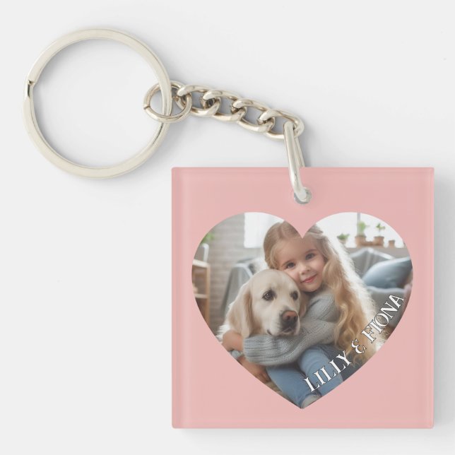 Upload Custom Heart Photo Add Name Family Keepsake Keychain (Front)