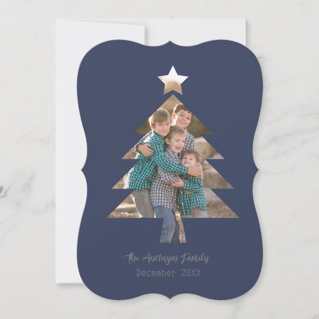 Upload Family Picture into a Christmas Tree Shape Invitation (Front)