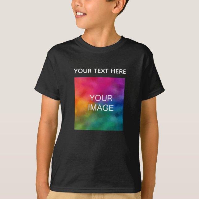 Upload Image Add Text Template Boys Kids Black T-Shirt (Front)