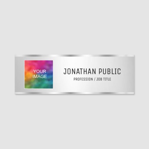 Upload Image or Logo Add Text Silver Look Template Name Tag