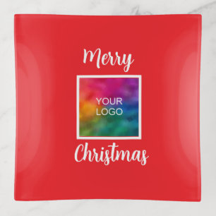 Upload Logo Elegant Template Merry Christmas Trinket Tray