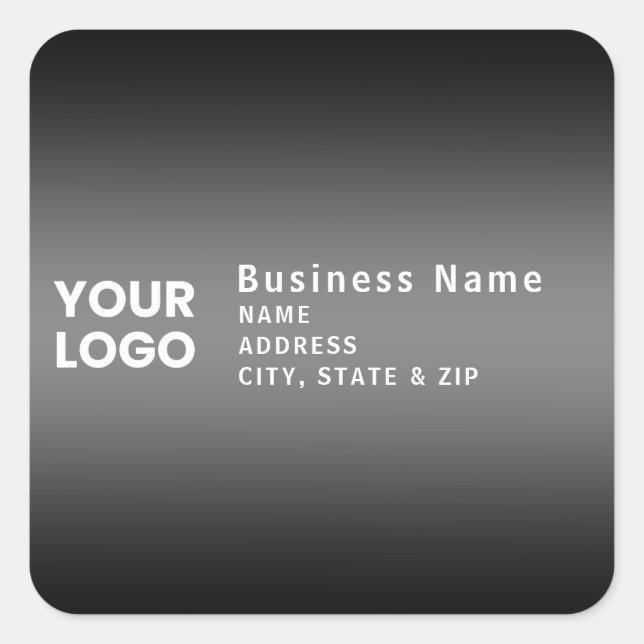 Upload Logo | Modern Gradient Grey Return Address Square Sticker (Front)