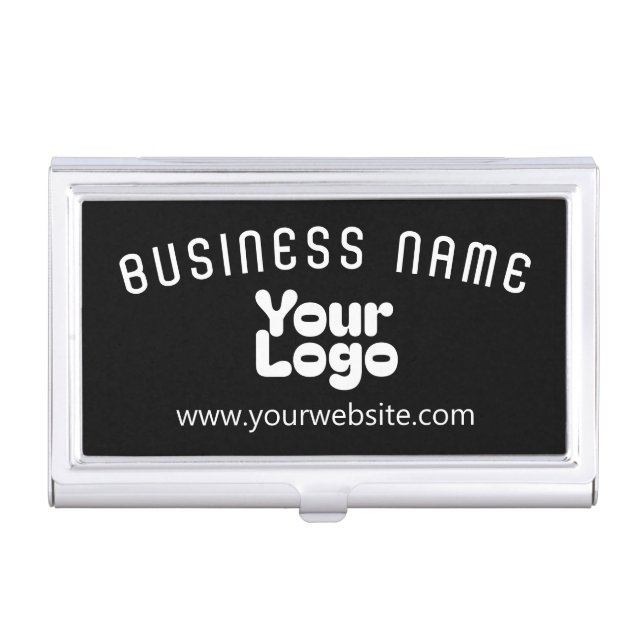 Upload Logo Retro-Modern Black & White (editable) Business Card Case (Front)