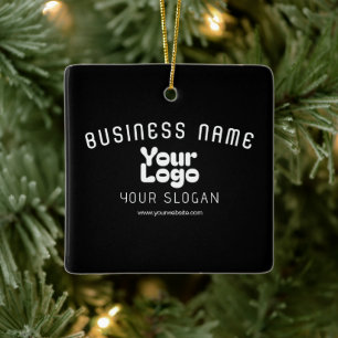 Upload Logo Retro-Modern Black & White (editable) Ceramic Ornament