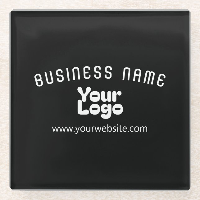 Upload Logo Retro-Modern Black & White (editable) Glass Coaster (Front)