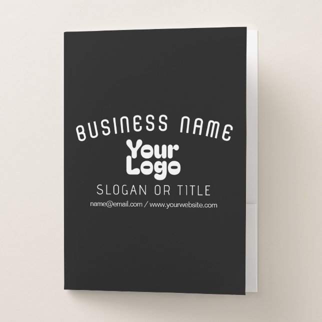 Upload Logo Retro-Modern Black & White (editable) Pocket Folder (Front)