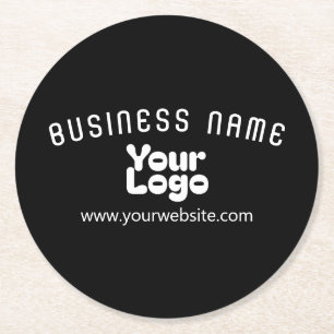 Upload Logo Retro-Modern Black & White (editable) Round Paper Coaster