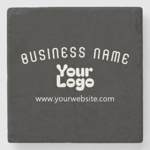 Upload Logo Retro-Modern Black & White (editable) Stone Coaster