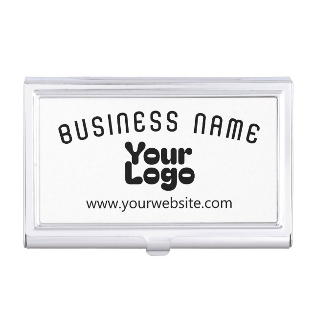 Upload Logo Retro-Modern White & Black (editable) Business Card Case (Front)