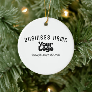 Upload Logo Retro-Modern White & Black (editable) Ceramic Ornament