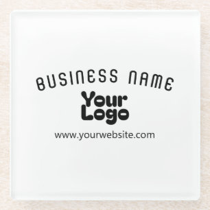 Upload Logo Retro-Modern White & Black (editable) Glass Coaster