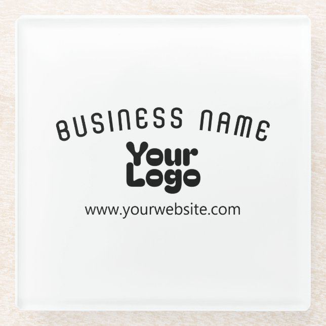 Upload Logo Retro-Modern White & Black (editable) Glass Coaster (Front)