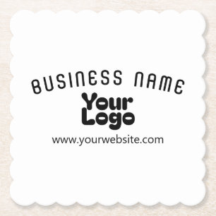 Upload Logo Retro-Modern White & Black (editable) Paper Coaster