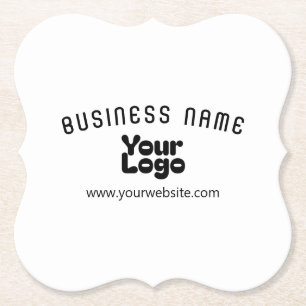Upload Logo Retro-Modern White & Black (editable) Paper Coaster