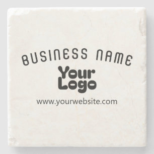 Upload Logo Retro-Modern White & Black (editable) Stone Coaster