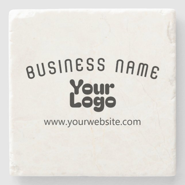 Upload Logo Retro-Modern White & Black (editable) Stone Coaster (Front)