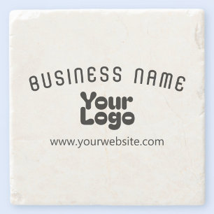 Upload Logo Retro-Modern White & Black (editable) Stone Coaster