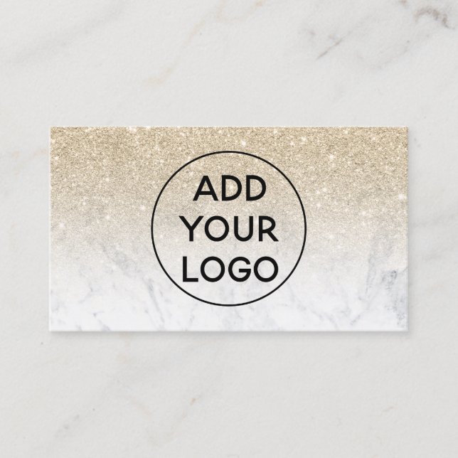 upload logo typography marble light gold glitter business card (Front)