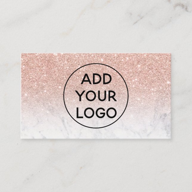 upload logo typography marble rose gold glitter business card (Front)