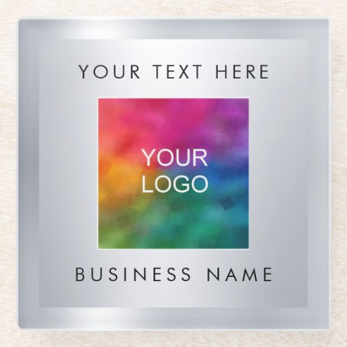 Upload Own Business Company Logo Here Silver Look Glass Coaster