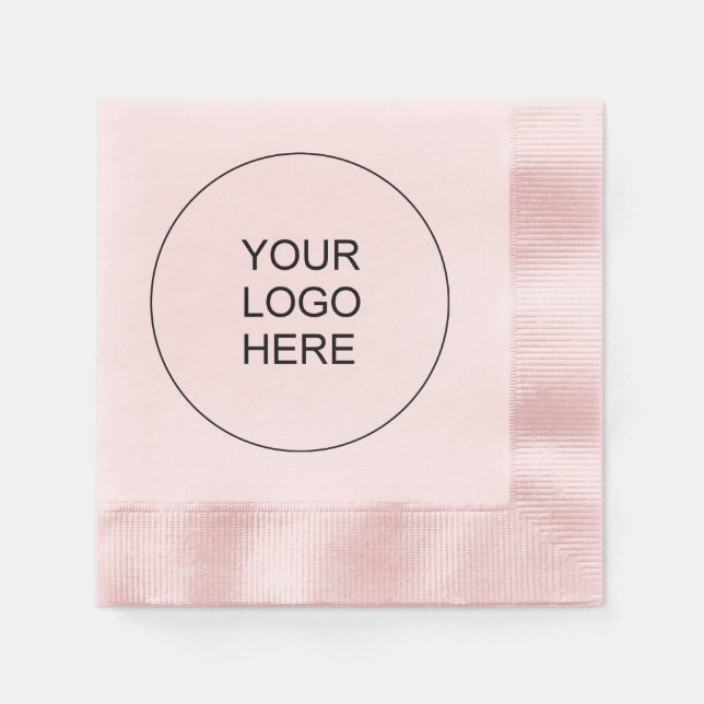 Upload Own Company Logo Text  Pink Coined Cocktail Napkins (Front)