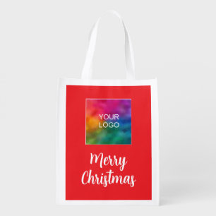 Upload Own Logo Double Sided Print Merry Christmas Grocery Bag