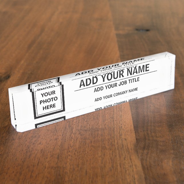 Upload Photo Add Name - Job Title & Company Name Desk Name Plate (Side)