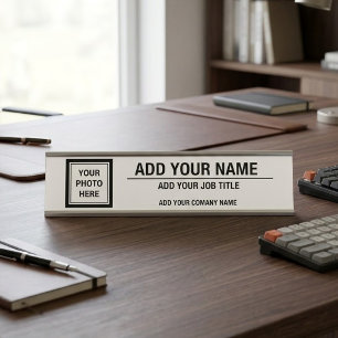 Upload Photo Add Name - Job Title & Company Name Desk Name Plate