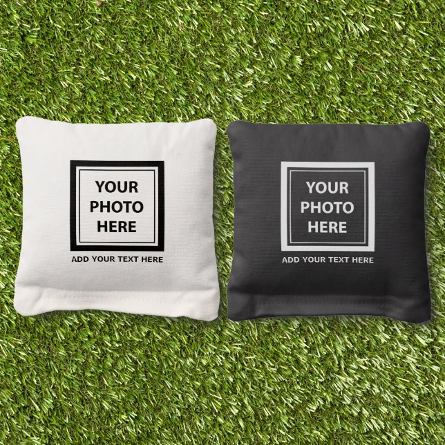 Upload Photo & Add Text – Customize Picture Cornhole Bags (Grass)