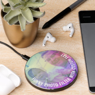 Upload Photo and add Custom Text - Funky Overlay Wireless Charger