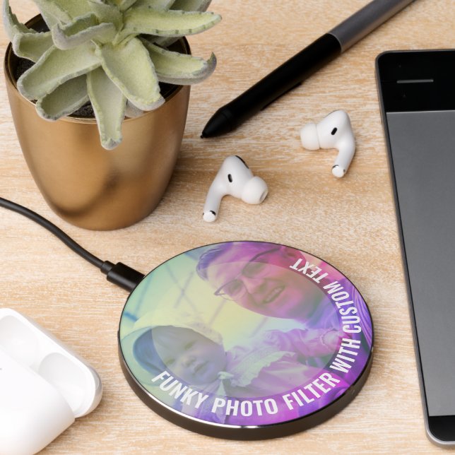 Upload Photo and add Custom Text - Funky Overlay Wireless Charger (Desk 2)